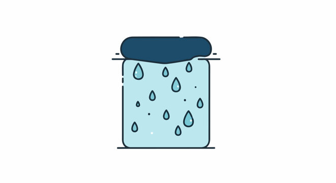 A dark cloud rains down onto a transparent container filled with water and small droplets