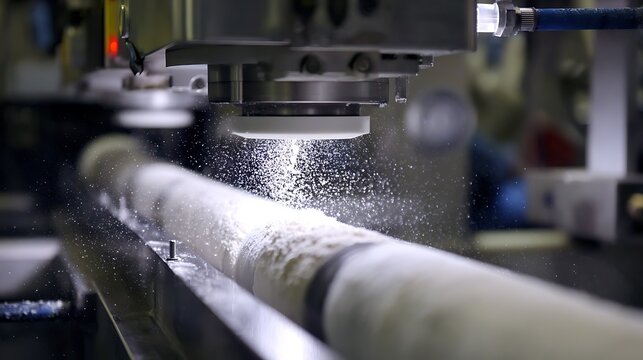 Industrial CNC milling machine processing a metal cylinder part.