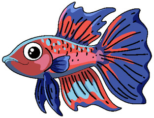 Fototapeta premium Cute Cartoon Betta Fish Vector Illustration with Blue and Red Fins