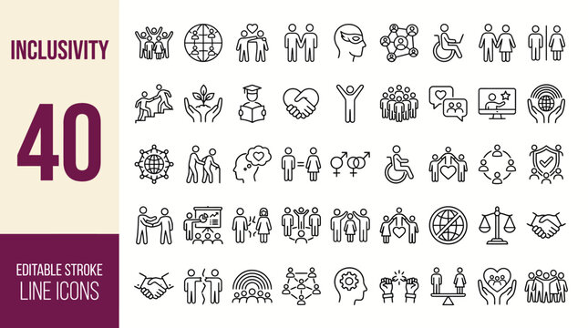 Inclusivity icon set. Editable line icons. Vector illustration.