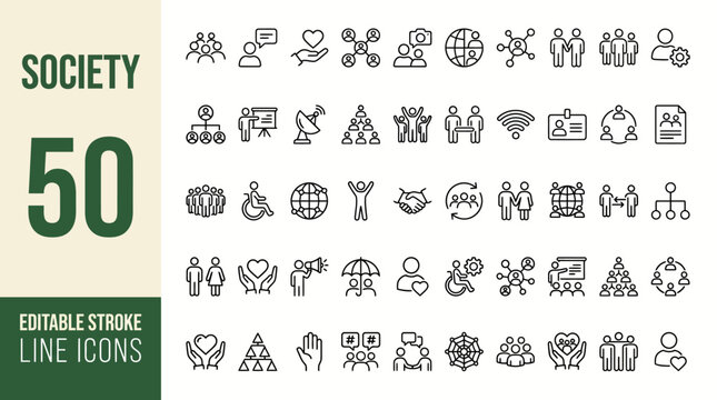 Society icon set. Editable line icons. Vector illustration.