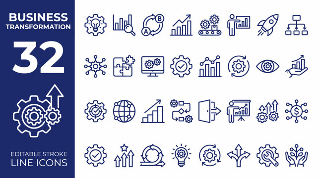 Business Transformation icon set. Editable line icons. Vector illustration.