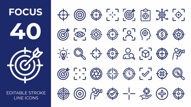 Focus icon set. Editable line icons. Vector illustration.