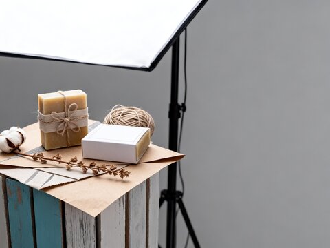 Handmade Soap Bar with Cotton and Twine on Rustic Stand