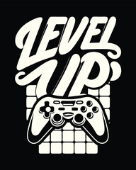 Level Up Gaming Controller Graphic Retro T-Shirt Design © Bokul