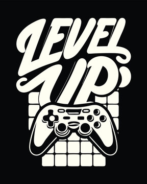 Level Up Gaming Controller Graphic Retro T-Shirt Design