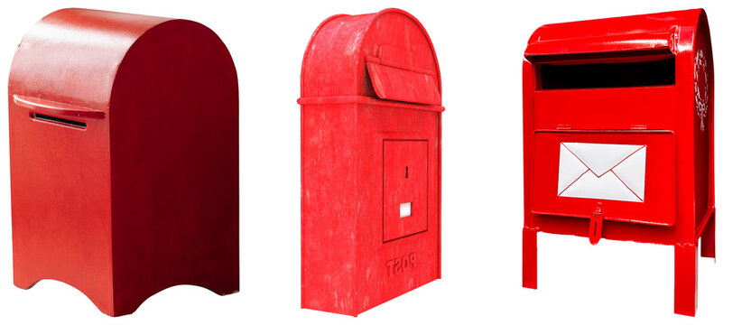 Three red mailboxes isolated on a white background