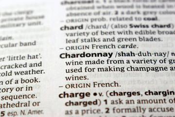 Fototapeta premium Definition Of English Dictionary Close Up Of Page With Word - chardonnay