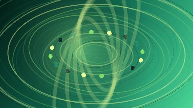 Animated tree growth rings with orbiting leaves for renewal and forest themes