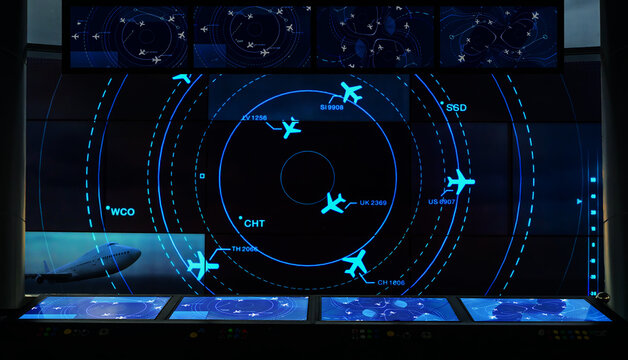 Modern Air Traffic Control Center Radar Flight Tracking Screen
