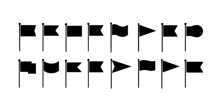 Flags on Poles in Various Shapes and Sizes Featuring Black, Silhouette, Vector with Graphic and Design Elements for Symbols, Communication Projects