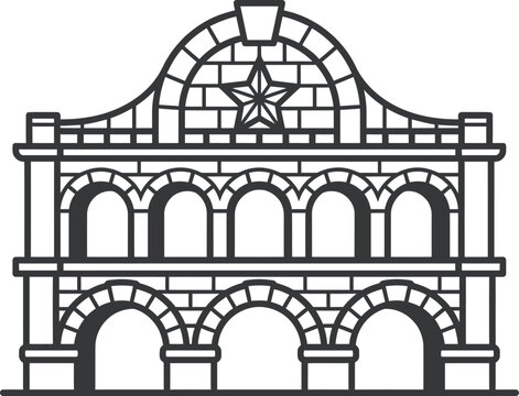 Stylized multi tiered stone arch bridge where central keystone is shaped like sharp geometric star emblem vector illustration