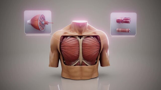 Conceptual 3D animation of pectoral muscle anatomy