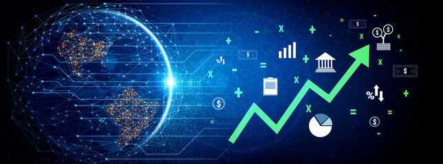 A concept of financial growth and economic success. An upward trend in business investment, profit, and stock market performance. Motif