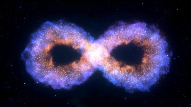 Colorful cosmic infinity symbol in a starry background. Represents limitless possibilities and the vastness of the universe