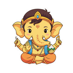 Naklejka premium Cute Baby Ganesha Sitting in Lotus Pose