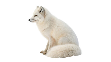 Beautiful small wild white arctic fox sitting profile isolated on transparent background © novska-png