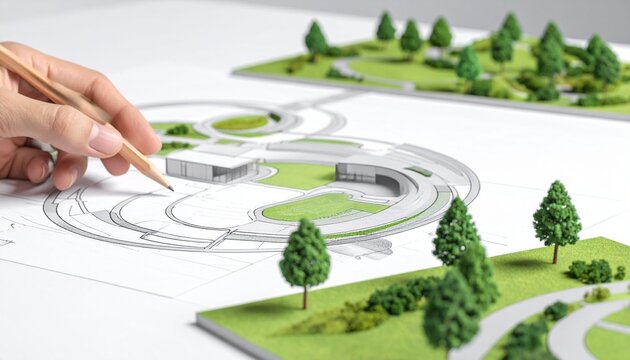 Hand Drawing Circular Architectural Design with 3D Model