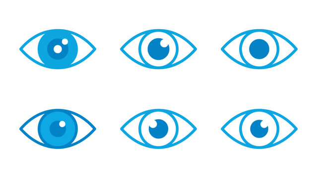 Collection of blue eye icons in different expressions