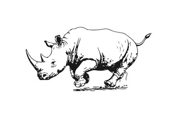 Simple hand drawn angry rhino wild animal side view sketch, engraved rhinoceros african fauna illustration clip art © Leg_IO