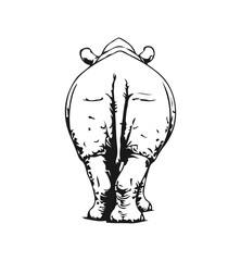 Simple hand drawn rhino wild animal back view sketch, engraved rhinoceros african fauna illustration clip art © Leg_IO
