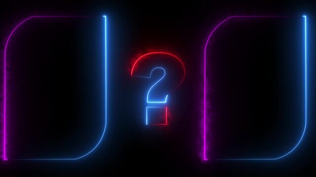 Question mark neon sign light on black background. Quiz trivia game competition. blue neon question mark frame for quizzes and FAQs. ask ti him. on animated.