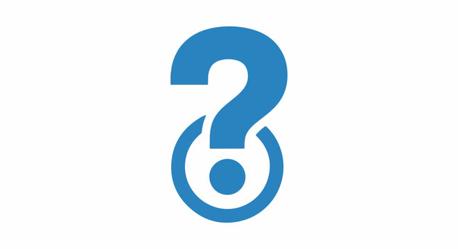 A bold blue question mark symbol with a circular accent