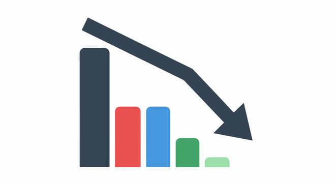 A decreasing bar chart with an arrow pointing downwards