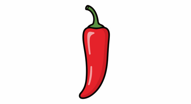 Bright red chili pepper with a green stem against a white background