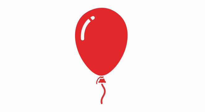 A red balloon with a white highlight and a thin string against a white background