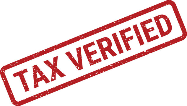 Official red grunge rubber stamp with Tax Verified message for financial compliance and accounting documents