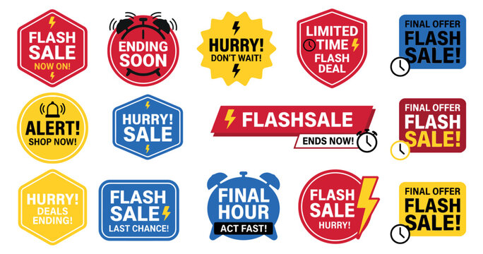 Sales stickers labels collection vector illustration of flash sale and limited time offer badges