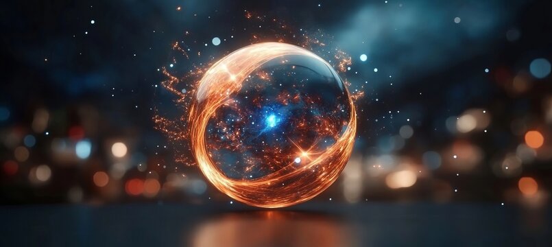 Translucent Orb Symbolizing Eternity With Particle Effects In A Magical Dark Blured Environment Bgs