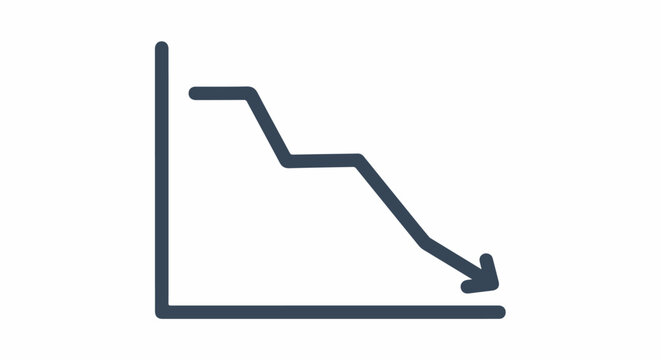A dark blue line graph shows a downward trend with an arrow indicating a sharp decline