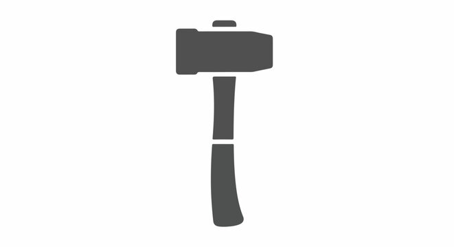 A stark grey icon of a sledgehammer on a plain white background