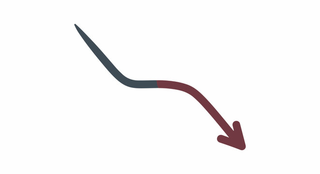 A stylized arrow curves downwards with two distinct color segments