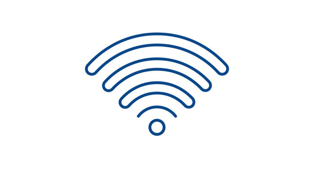 A blue Wi-Fi symbol emits signals on a white background
