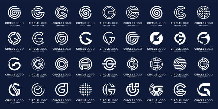 Set of collection initial letter G circle round for business and technology logo design, icon G graphic vector