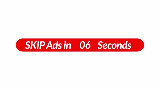 Skip Ad Button icon animation with 10 Second Countdown Timer in 4K animation with alpha channel . Skip Ad Icon animation with countdown timer on transparent background