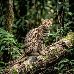 Obraz premium Leopard Cat Resting on Forest Log