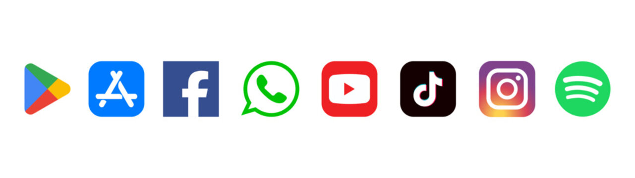 Popular social media and app store logos vector icon collection set for editorial use