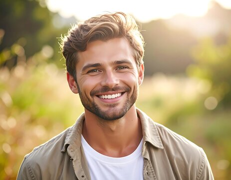 Smiling young man in natural setting.