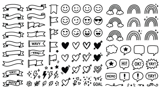 Collection of various cute doodle illustrations
