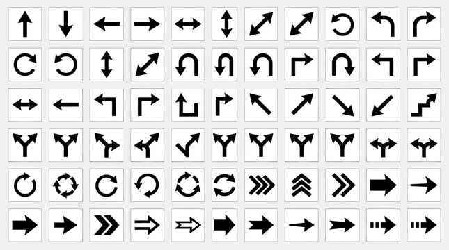 black arrow icons collection for direction navigation and ui ux design elements on a clean white background