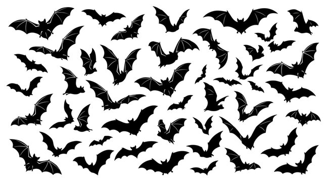 black flying bat silhouettes seamless pattern on white perfect for halloween party design and spooky nocturnal themes
