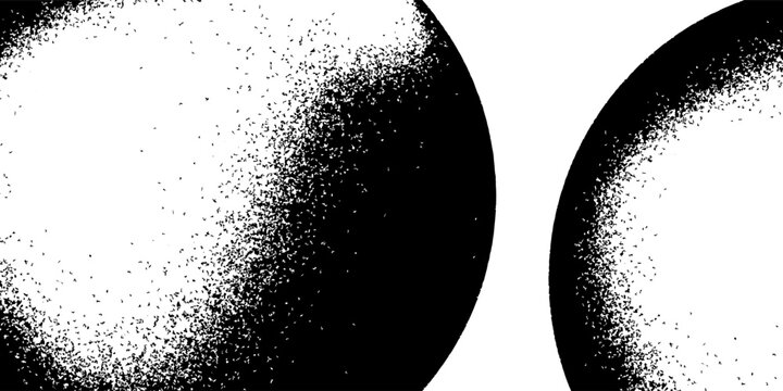 Grainy noise circles vector set. Dot grain texture circles. Spray texture sand and dissolving circles. Abstract black spheres with gradient stipple pattern.  Vector illustration