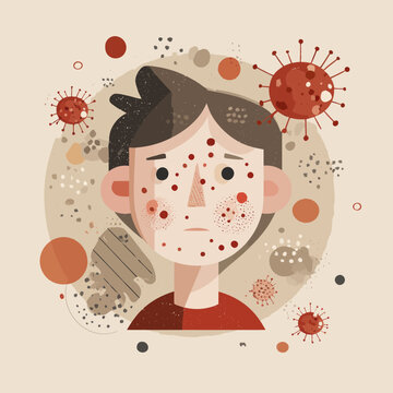 Child with Measles Rash and Surrounding Virus Elements