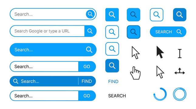 ui design search elements kit search bars web icons input fields buttons cursors loading spinners for ux.