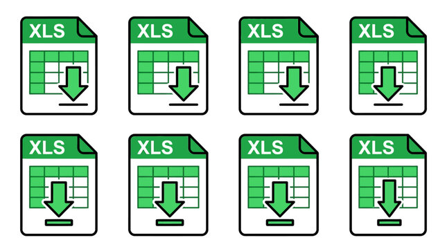 xls file download icon set showing data transfer and spreadsheet management ideal for digital excel document projects