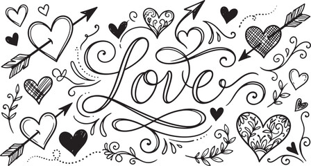 Fototapeta premium Valentine's day doodle art with hearts and arrows
